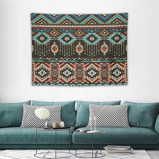 HZOHNAGO Aztec Tapestry Turquoise Blue and Brown and Native American Tribal Pattern Printed Wall Tapestry Wall Hanging for Bedroom Living Room Dorm 40" W x 30" H-Ruum Studio Home