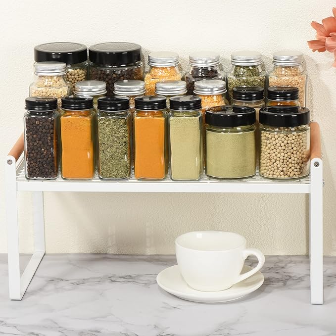 PATIKIL Kitchen Cabinet Shelf Organizer, Wood Counter Shelf Stackable Storage Shelf For Cupboard, Pantry, Corner, Under Sink - White-Ruum Studio Home