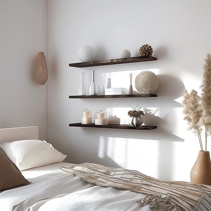 48 Inch Floating Shelves for Wall Rustic Brown Wood Wall Shelves for Bedroom Set of 4-Ruum Studio Home