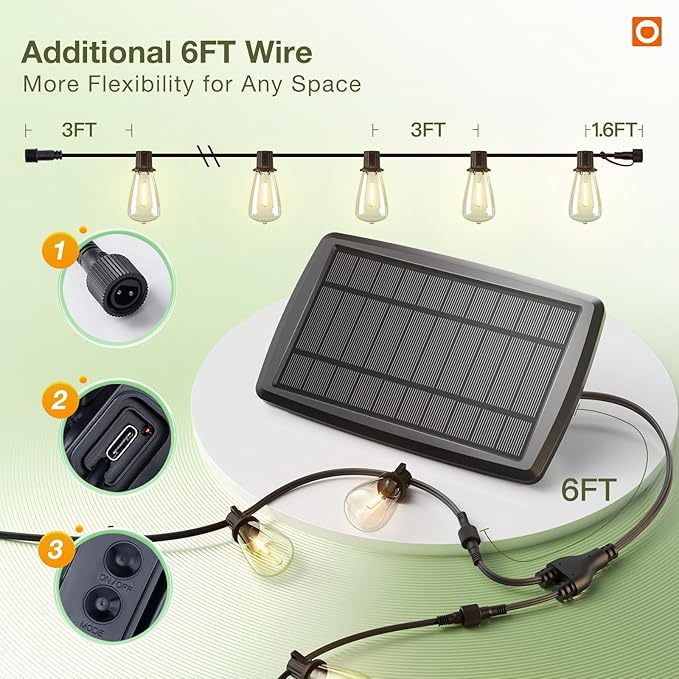 addlon 102(96+6) FT Solar String Lights Waterproof,Patio Light Solar Powered with Remote & USB Port 3 Modes, 30+2 LED Shatterproof Bulbs Outdoor Lighting for Camping Backyard Garden-Ruum Studio Home