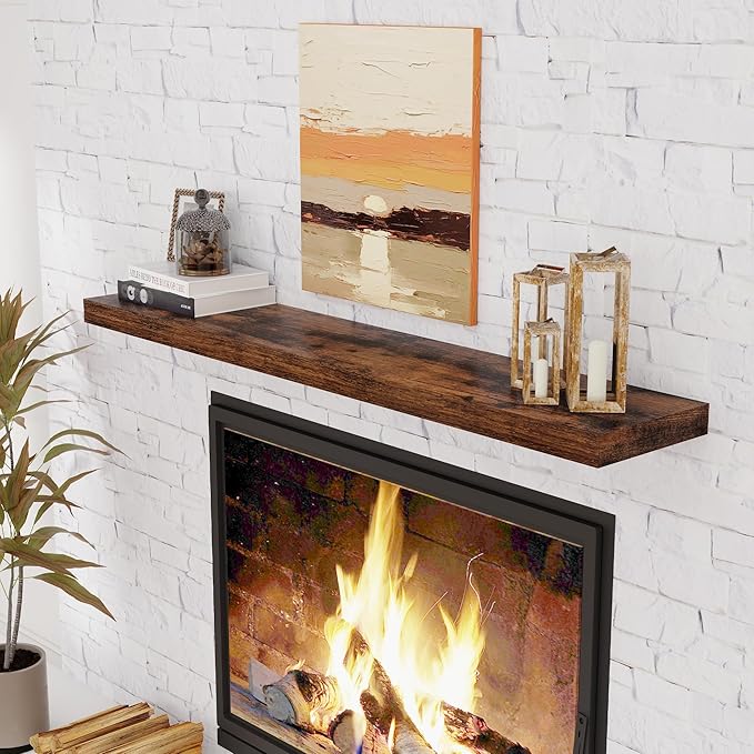 Floating Shelves 55 Inch Long, 55"W x 9"D Wall Shelf Invisible Bracket, 9 Inch Deep Floating Shelf for Wall, Rustic Wooden Shelves for Living Room, Kitchem, Bedroom, Rustic Brown Color, Set of 1-Ruum Studio Home