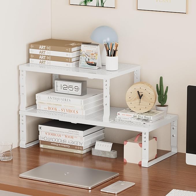 Metal Stackable Expandable Storage Shelf - Multi-Functional Home Storage Shelf, Suitable for Kitchen, Cabinet，Bathroom, Office, Garage, etc.（3PACKS/White/Large-Ruum Studio Home