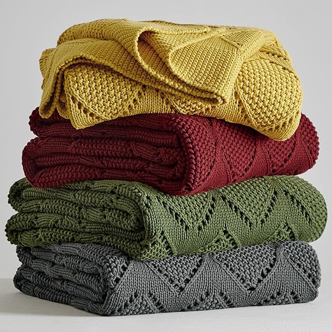 Longhui bedding Chunky Cotton Knit Throw Blanket for Couch, Sofa, Bed, or Chair, Decorative Breathable Fall Cable Knit Blanket 60 x 80 Inches, Large Mustard Yellow-Ruum Studio Home