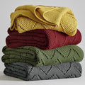Longhui bedding Chunky Cotton Knit Throw Blanket for Couch, Sofa, Bed, or Chair, Decorative Breathable Fall Cable Knit Blanket 60 x 80 Inches, Large Mustard Yellow-Ruum Studio Home