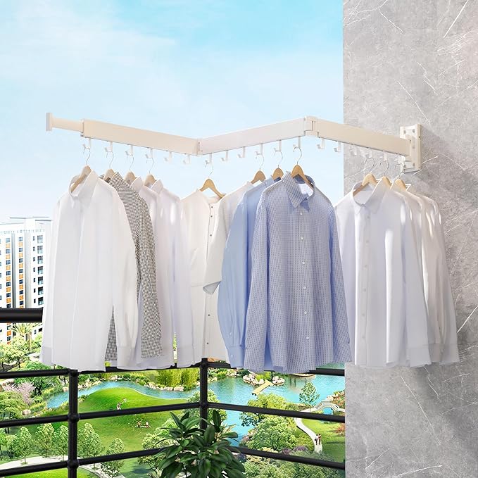 Clothes Drying Rack,Laundry Space Saver Wall Mounted,Retractable,Collapsible(Tri-Fold), White Color Rack Clothing-Ruum Studio Home