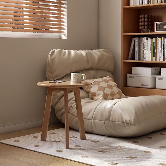 100% Solid Oak Round Side Table, Small Bedside Table for Small Spaces, Living Room End Table with Stable Frame for Bedroom Couch, (Natural, 17.71" D x 19.68" H)-Ruum Studio Home
