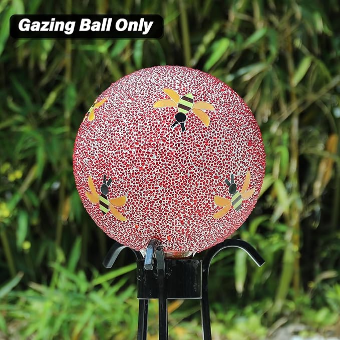 Gazing Ball 8 Inch Bee Glass Mosaic Garden Globe Outdoor Gazing Globe Yard Ornament for Garden Yard Home Lawn Outdoor Decoration Gift for Women (Not Solar Powered)-Ruum Studio Home