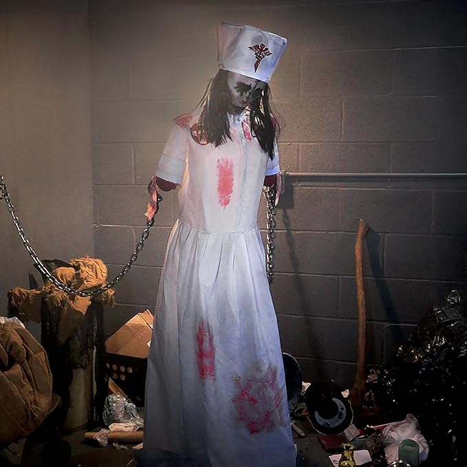 Haunted Hill Farm Life-Size Animatronic Convulsing Nurse by Tekky Halloween Decoration with Motion-Activated Sounds-Ruum Studio Home