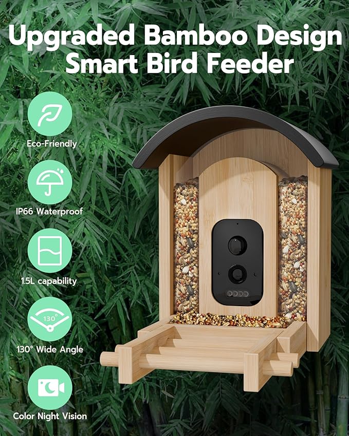 Bird Feeder with Camera, Smart Wild Bird Feeder for Outdoors with AI Identify, Solar Bird Feeder Watching Camera Auto Capture Birds & Real-time Notifications, Gifts for Birdlover (Arch)-Ruum Studio Home
