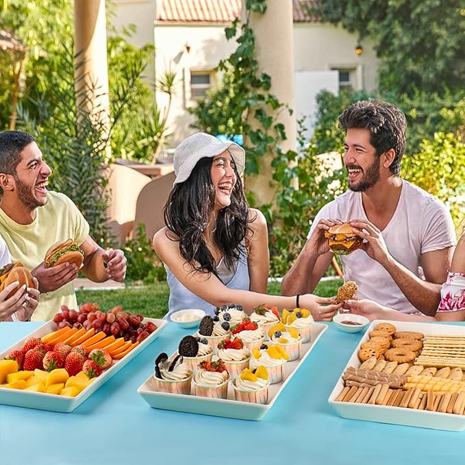 Delling Large Serving Platter, 16" x 9.5" Large Serving Tray, White Rectangular Porcelain Platters for Serving Food, Serving Trays for Party, Entertaining, Appetizer, Charcuterie, Snack - Set of 3-Ruum Studio Home