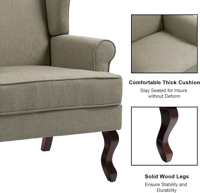 Accent Chair, High Back Upholstered Armchair with High Resilience Sponge & Wood Legs, Mid-Century Modern Comfy Single Sofa Reading Chairs for Living Room, Bedroom (Light Camel, Set of 1)-Ruum Studio Home
