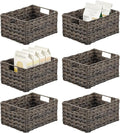 mDesign Woven Farmhouse Kitchen Pantry Food Storage Organizer Basket Box - Container Organization for Cabinets, Cupboards, Shelves, Countertops, Store Potatoes, Onions, Fruit, 6 Pack, Espresso Brown-Ruum Studio Home