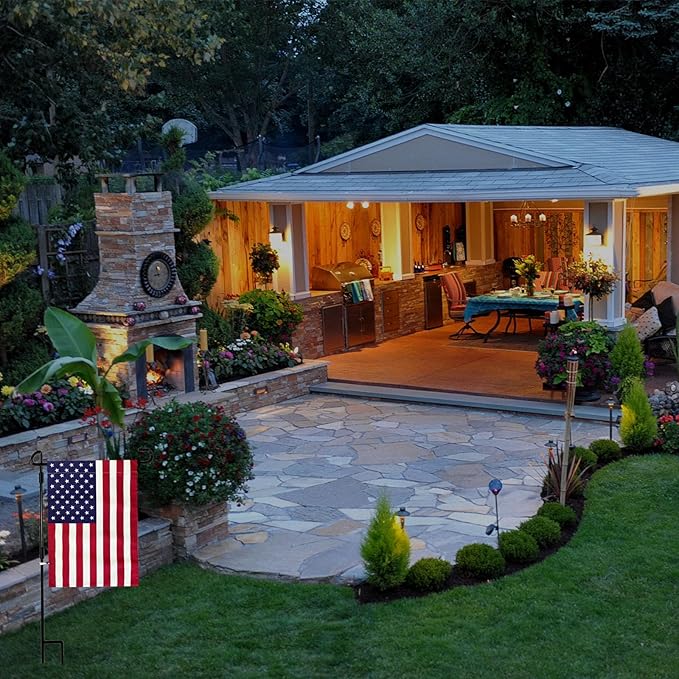 TOPFLAGS Garden Flag Stand with American Flag Garden Flag Metal Yard Flag Holder Pole Stake Small Flag Stands for Garden Flags 12 x 18 with Clips and Stopper-Ruum Studio Home