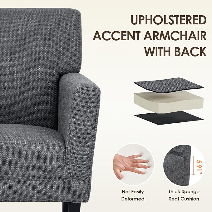 COLAMY Accent Chair Set of 2 for Living Room, Modern Upholstered Fabric Accent Armchair with Back, Soft Single Sofa Chair with Arms for Bedroom/Office/Reception Room, Dark Grey-Ruum Studio Home