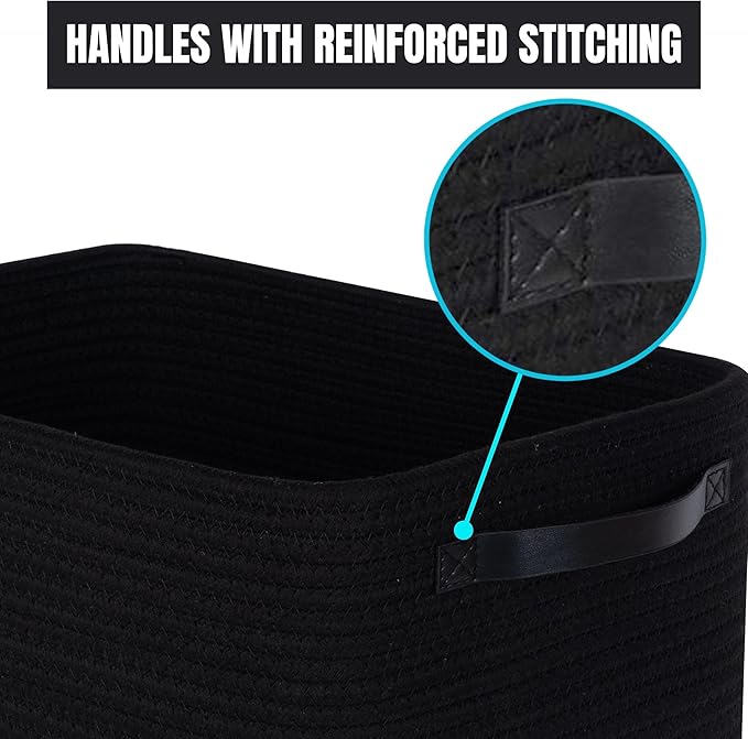 MINTWOOD Design 3-Pack Storage Baskets for Shelves, Decorative Baskets for Organizing, Woven Baskets for Storage, Book Basket Cube Bin Box, Pantry Closet, Shoe Organizer, Black / Black-Ruum Studio Home