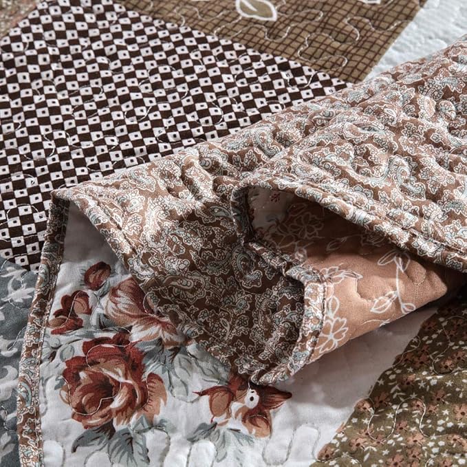 NEWLAKE Quilt Bedspread Sets-Checkered Floral Reversible Coverlet Set,Queen Size-Ruum Studio Home