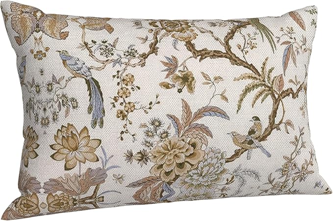 Spring Floral Birds Pillow Covers 12 x 20 Inch Set of 2 for Chinoiserie Flowers Decor Throw Pillows Brown and White Plant Outdoor Decorative Cushion Cases for Couch Bed Decorations-Ruum Studio Home