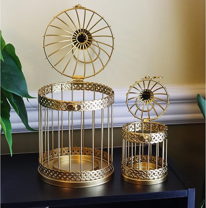 VELA LANTERNS Birdcage Decor Candle Holder Lantern Decorative Wedding Table Centerpiece Decorations, 10" and 6" Tall, Gold, Set of 2-Ruum Studio Home