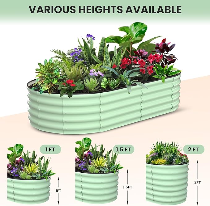 2 Pcs 6x3x1ft Oval Raised Garden Bed, Galvanized Raised Beds,Open-Ended Base Metal Raised Planter Beds,Garden Bed Outdoor,Planter Raised Boxes for Vegetables, Flowers,Tool-Free Asse,Green-Ruum Studio Home