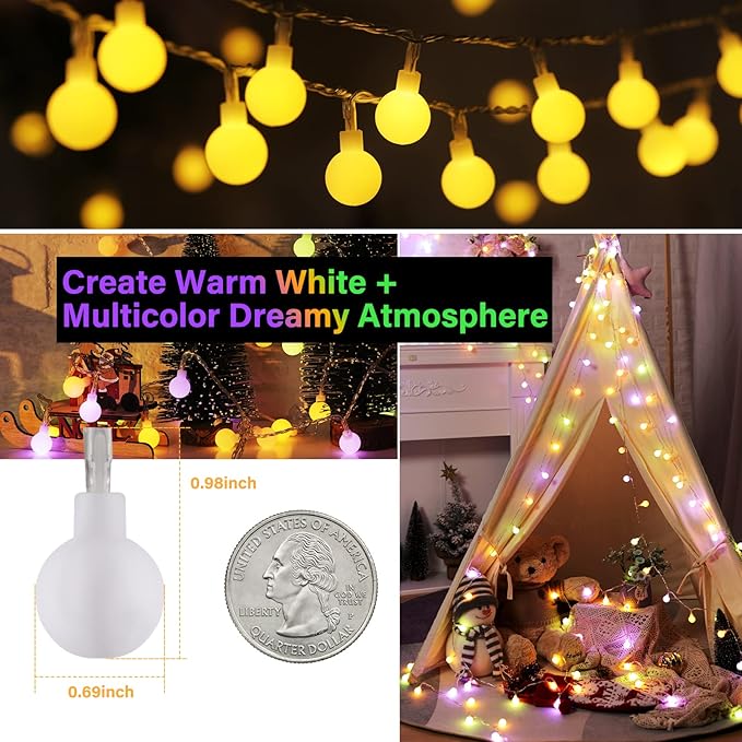 Minetom 33 Feet 100 Led Mini Globe String Lights, USB Fairy String Lights Plug in, 8 Modes with Remote, Decor for Indoor Outdoor Party Wedding Christmas Tree Garden, Warm and Multi-Ruum Studio Home