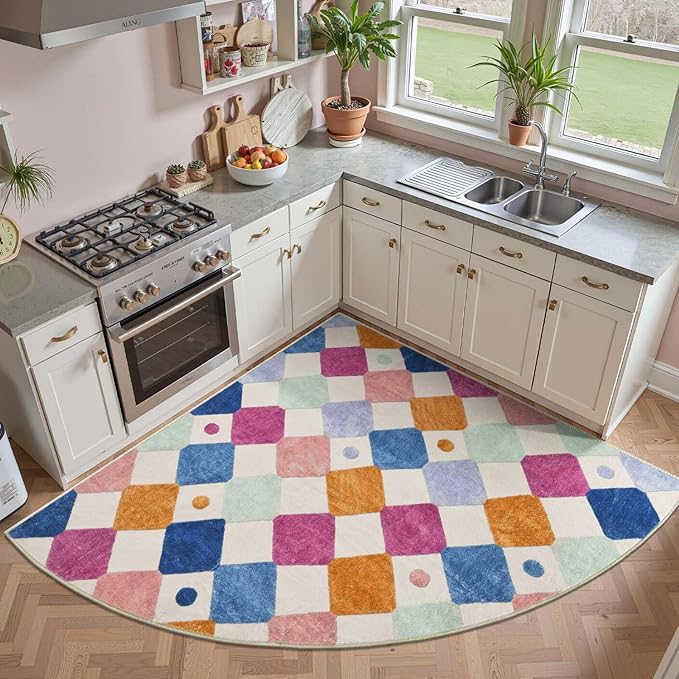 jinchan Kids Rug for Nursery 6ft Radius Corner Washable Area Rug Modern Colorful Quarter Circle Rug Soft Non-Slip Carpet for Bedroom Playroom Daycare Reading Nook Kitchen Classroom Berries on Cream-Ruum Studio Home