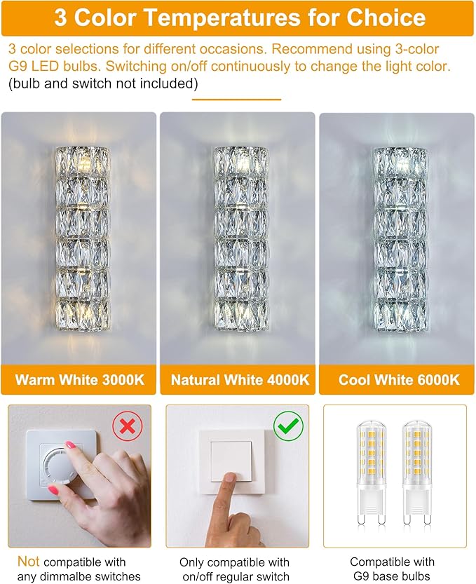 6 Layer Chrome Crystal Wall Sconce, Modern Wall Lamp Light Fixture for Bathroom Vanity, Stairway, Kitchen, Living Room, Bedroom, Hallway-Ruum Studio Home