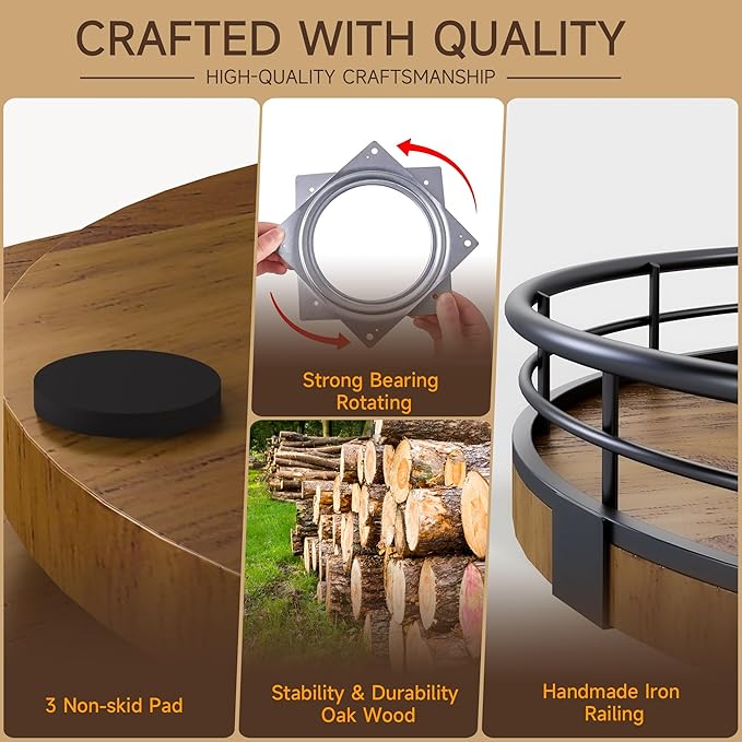 Farmhouse Oak 16" Lazy Susan Turntable Organizer for Cabinet, Round Wooden Lazy Susan Organization and Storage for Dining Table, Pantry, Kitchen, Countertop, Cupboard,Home Decor, Walnut Wood (16")-Ruum Studio Home