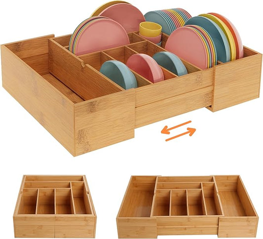 BAMEOS 3.9inch Tall Bamboo Drawer Organizer, Expandable Utensil Holder with 8 Compartments, Adjustable Kitchen Drawer Divider for Flatware, Silverware and Gadgets, Deep Storage for Home and Office-Ruum Studio Home