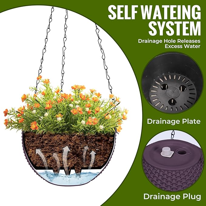 Hanging Planters for Outdoor Plants,2 Pack Coffee Artificial Rattan Solar Hanging Baskets with Drainage Holes & Removable Tray,Hanging Flower Pots Gardening Gifts for Women/Mothers-Ruum Studio Home