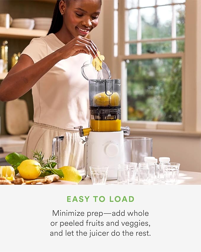 Nama J3 Compact Cold Press Juicer – Space Saving & Self Feeding for Hands-Free Operation – Lightweight, Portable Zero Waste Slow Masticating Juicer – Easy Cleanup & Assembly - White-Ruum Studio Home