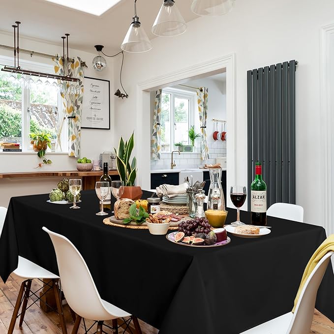 sancua 10 Pack Black Tablecloth 60 x 84 Inch, Rectangle Table Cloth for 4ft Tables - Stain and Wrinkle Resistant Washable Polyester Table Cover for Dining Wedding Banquet Party Buffet Restaurant-Ruum Studio Home