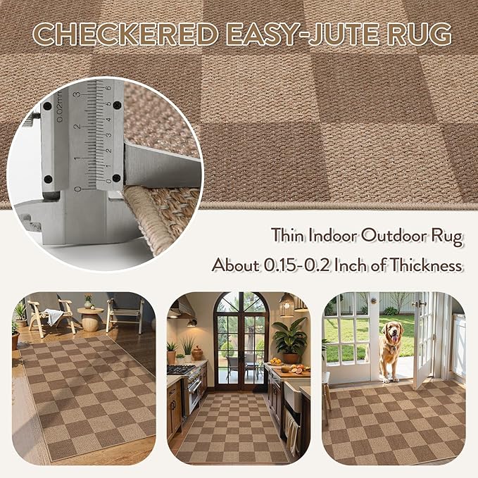 Lahome Checkered Easy Jute Entryway Rug, Washable Rugs 3x5 for Living Room Farmhouse Carpet, Non Slip Indoor Outdoor Door Mat Checkerboard Throw Carpet for Entry Patio Guestroom Deck-Ruum Studio Home
