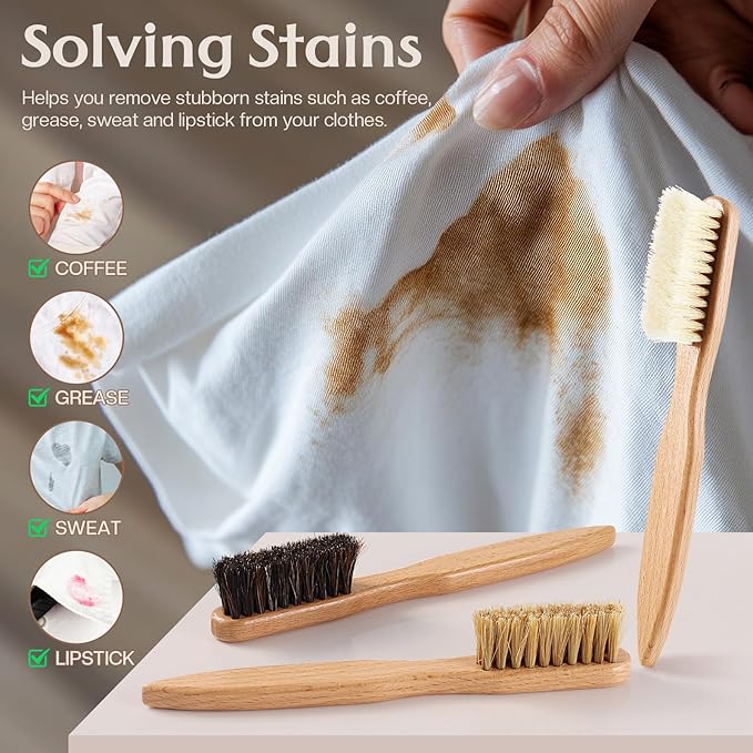 3 Pcs Wood Laundry Stain Brush Stain Remover Brushes with Boar Bristle Small Stain Brush for Clothes for Scrubbing Stains from Furniture Fabric Leather(3 Pcs C)-Ruum Studio Home