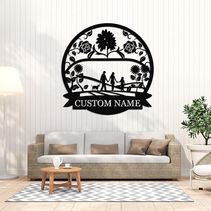 Personalized Family Name Sign, Custom Family Signs Metal Wall Decor, Family Wall Art, Metal Signs Customized, Family Wall Decor for Living Room, Rustic Hanging Decoration Sign, Housewarming Gifts-Ruum Studio Home