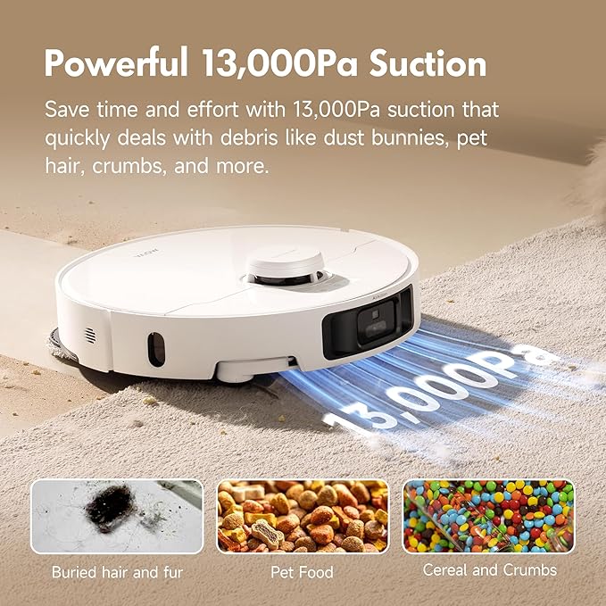 Mova P10 Pro Ultra Robot Vacuum and Mop 13,000Pa Suction, 140°F Hot Water Auto Mop Washing & Drying, Dual Spinning Extenable Mop,10.5mm Lifting for Carpet, 360°Obstacle Avoidance, App Control-Ruum Studio Home
