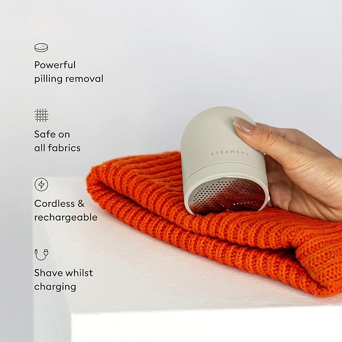 Steamery Fabric Shaver Pilo 2, Removes Lint and Pilling from Clothes and Textiles, Rechargeable Lint Remover with USB, Beige-Ruum Studio Home