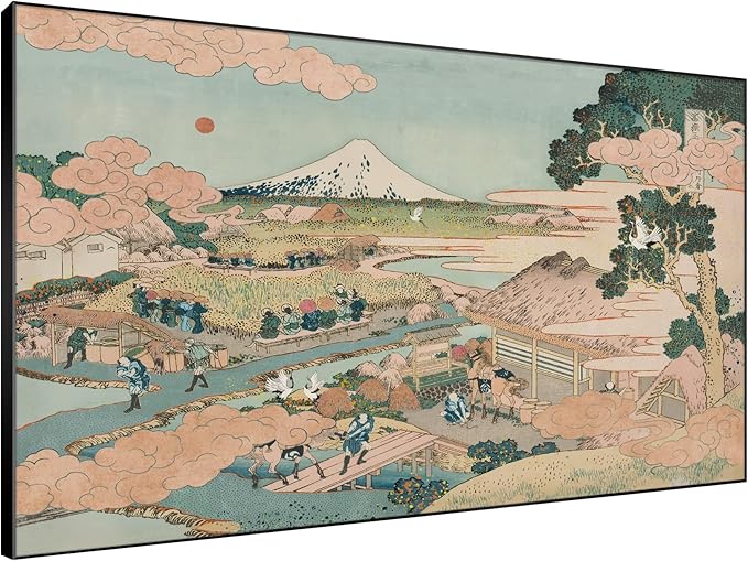SIGNWIN 46"x72" Extra Large Framed Wall Art Japanese Ukiyo-e Landscape, Timeless Mt. Fuji Scene for Zen-Inspired or Asian-Style Interiors for Home Living Room Bedroom Decor (Frame Assembly Required)-Ruum Studio Home