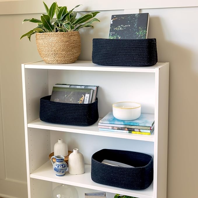 NaturalCozy 13.5”x8.5”x5.5” Rectangle Storage Baskets for Shelves 3 Pack | Cotton Rope Woven Small Baskets for Organizing | Small Storage Bins for Nursery, Bathroom, Closet, Shelf, Decorative-Ruum Studio Home