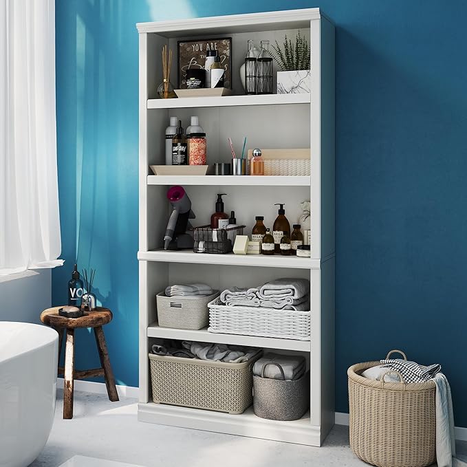 70-Inch Tall White Bookcase, 5 Tiers Shelves Open Storage Bookshelf, 33 in Wide Anti Tipping Indoor Furniture, Book Cases for Home Library Office Bedroom School-Ruum Studio Home