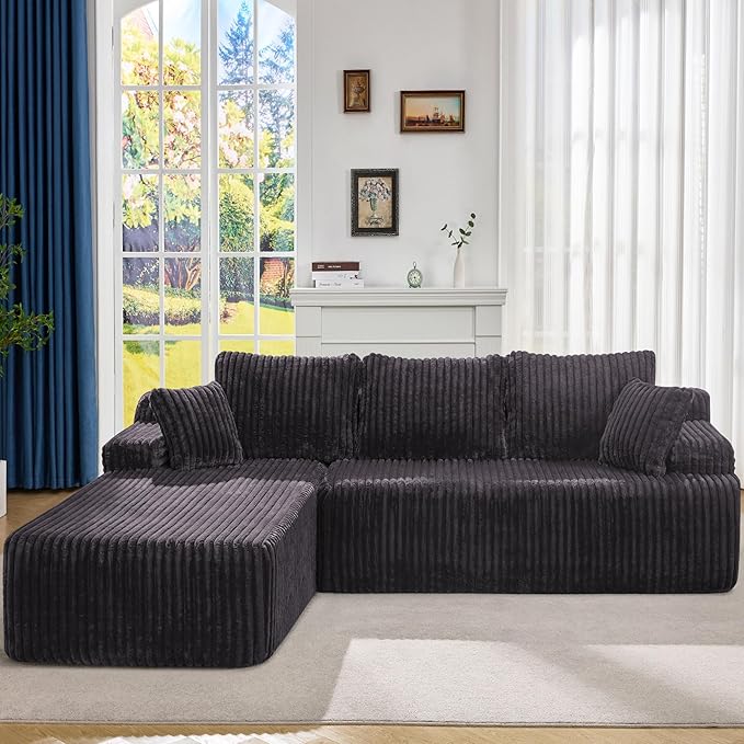 Hobestluk Modular Sectional Sofa Couches 108" L-Shape Couch 3 Seat Modular Sofa Memory Foam Sectional Couches for Living Room, Boneless Couch with Oversized Chaise (Grey, Left Facing)-Ruum Studio Home