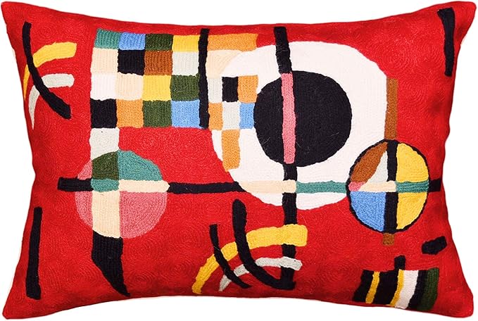 Lumbar Kandinsky Red Modern Pillow Cover Counterweights Mid Century Chair Cushions Red Abstract Pillowcase Red Contemporary Pillowsham Couch Cushions Handmade Wool Size 14x20-Ruum Studio Home