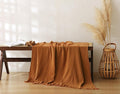 100% Cotton Muslin Throw Blanket for Bed, Couch, Travel, Luxuriously Soft, Pre-Washed, Breathable and Lightweight Gauze Blanket with Tassels, Suitable for All Seasons, Rust, 50"x60"-Ruum Studio Home