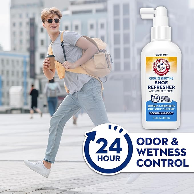 Arm & Hammer Shoe Refresher Spray, Odor Eliminator for Sneakers, 24 Odor & Wetness Control, Aerosol-Free Shoe Deodorizer Spray, Ocean Blast Scent, 3.4 oz-Ruum Studio Home