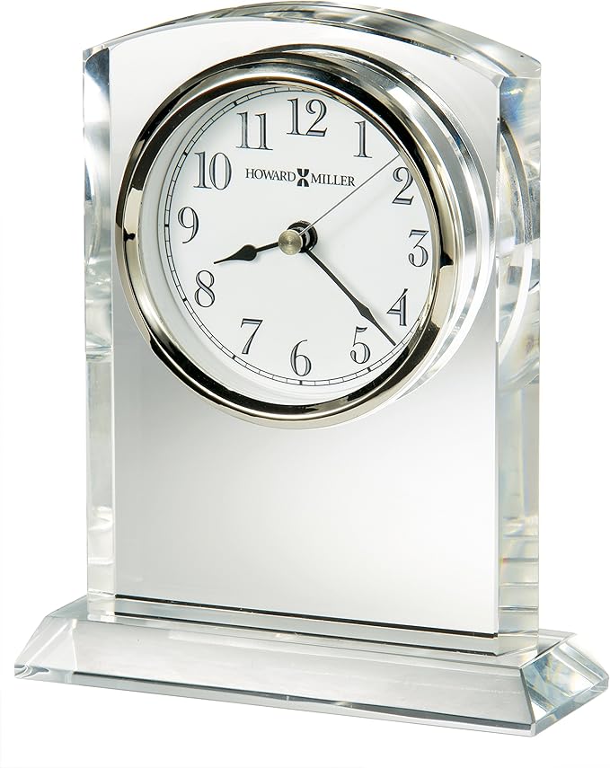 Howard Miller Flaire Tabletop Clock II, Battery Operated Antique Analog Display Desk Clock, Glass Crystal Shelf Clock for Office Decor Home Decor Living Room Decor, House Warming Gifts-Ruum Studio Home