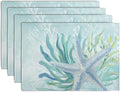 Nautical Coastal Placemats Set of 4 Ocean Coral Starfish Seagrass Beach Theme Table Mat 12x18 Inch Teal Turquoise Blue Summer Linen Fabric Place Mats for Party Kitchen Dining Outdoor Indoor Decor-Ruum Studio Home