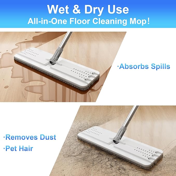 JOYMOOP White Flat Mop & Bucket with 1 Microfiber Pad, 12 Disposable Toilet Brushes, Stainless Steel Toilet Brush and Holder Set, Multi-Functional Cleaner for Floors, Windows, and Toilets-Ruum Studio Home
