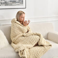 Maetoow Tighter Version Chenille Chunky Knit Blanket Throw （40×50 Inch）, Handmade Warm & Cozy Blanket Couch, Bed, Home Decor, Soft Fleece Banket, Boho Thick Blankets and Giant Yarn Throws，Beige-Ruum Studio Home
