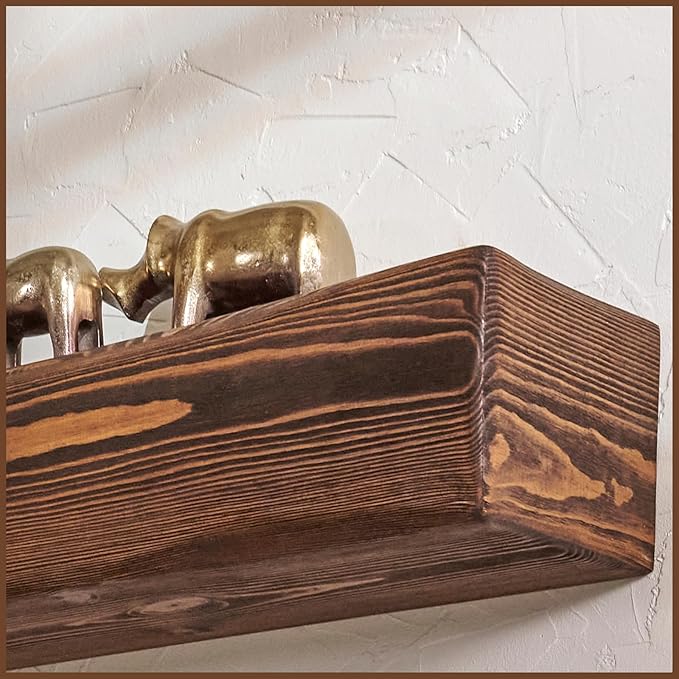 Handmade Fireplace Mantel Shelf 48", Extra Wide Rustic Wood Mantles for Over Fireplace, Wall Mounted Floating Mantel Shelves for Living Room Decor (Light Walnut, 48Lx6Hx8D)-Ruum Studio Home