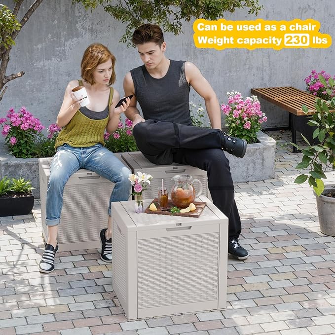 DRATO 31 Gallon Deck Box, Outdoor Storage Box for Patio Cushion, Sports Equipment, Garden Tools, Waterproof Resin Storage Box (Light Brown)-Ruum Studio Home