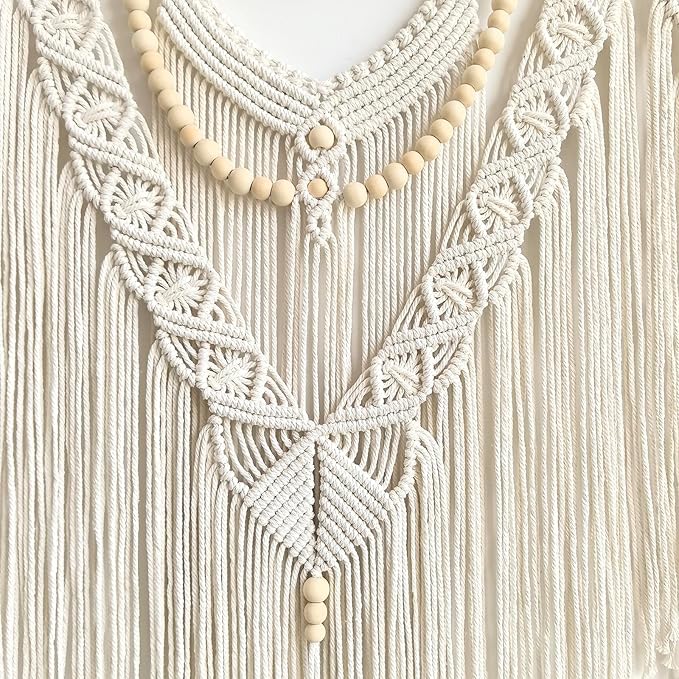 Achart Macrame Wall Hanging Large- Boho Wall Decor- large wall art- Wall Decor Living Room- Macrame Tapestry Boho Decor for Bedroom (Beige-V)-Ruum Studio Home